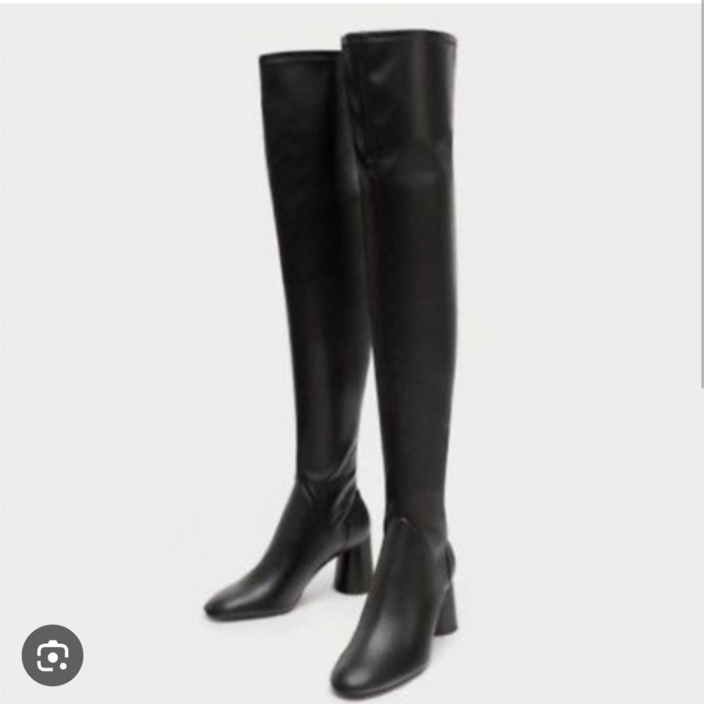 Zara vegan black leather over the knee boots